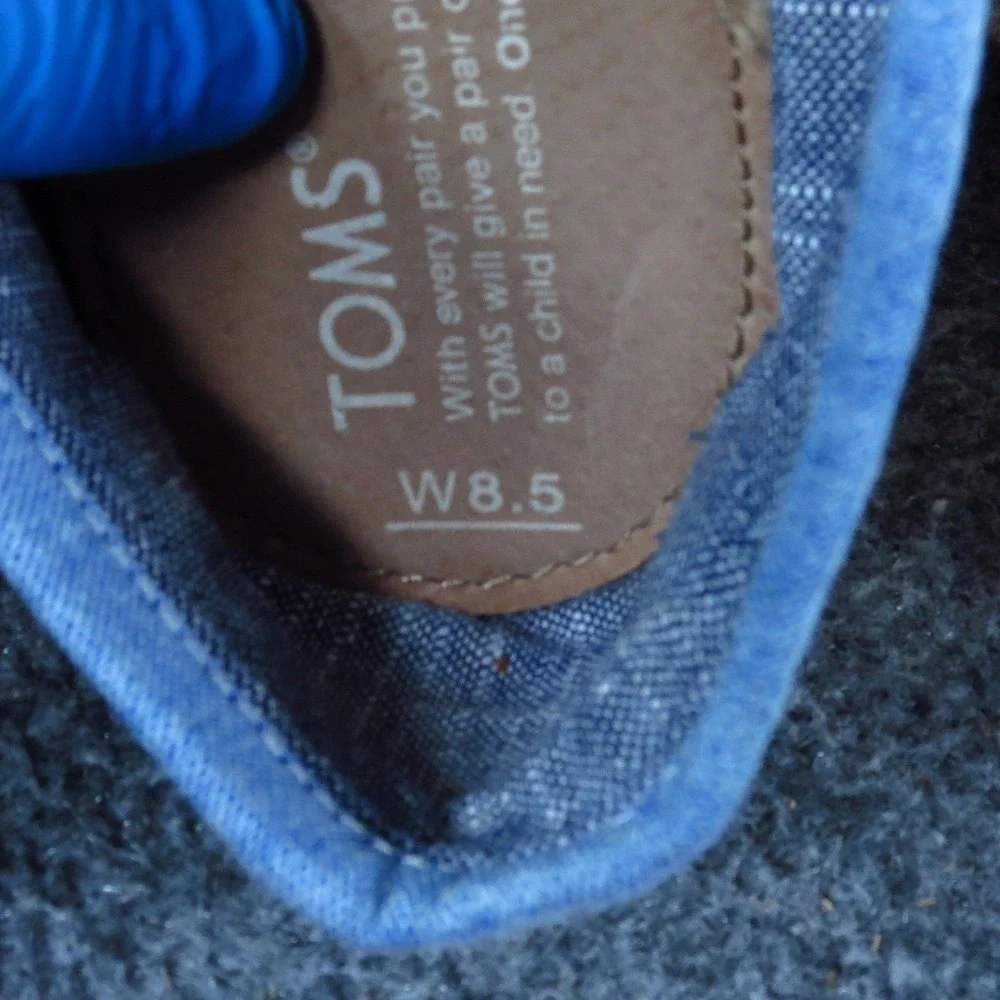 TOMS Alpargata Women Slip On Flat Size 8.5 Everyday Walking Blue Striped Canvas